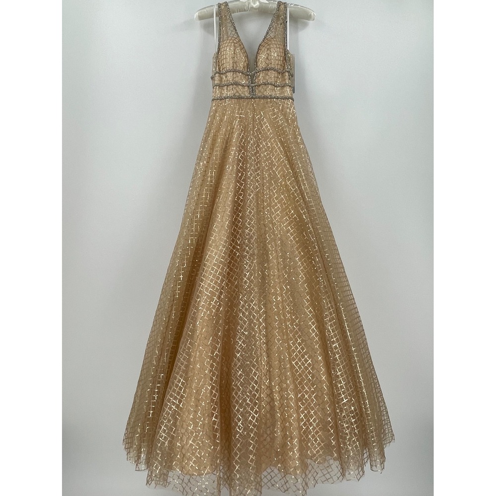 Mac Duggal Gold Embellished Tulle Ball Gown Size 4 NWT Formal‎ Dress 77402M